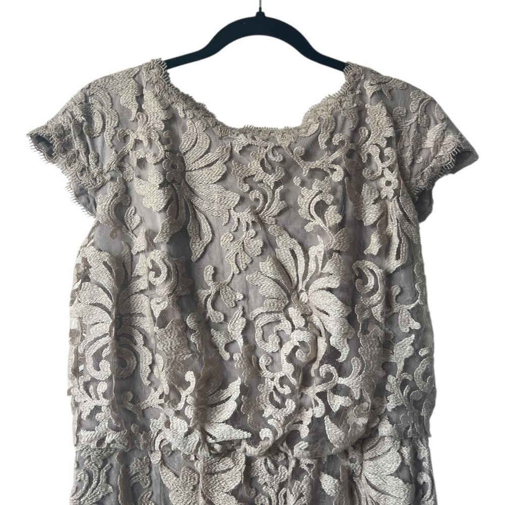 TADASHI SHOJI Greta Sand Lace Tie Waist Dress Size 12 - Picture 4 of 16